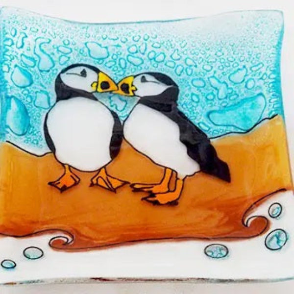 Puffins Fused Glass Dish