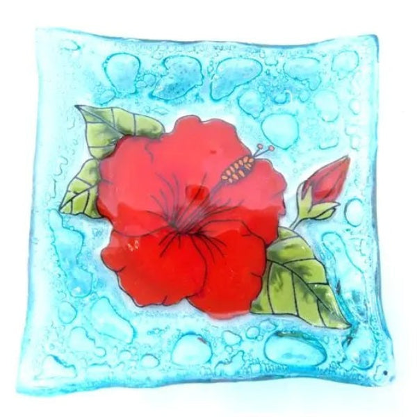 Hibiscus Fused Glass Dish