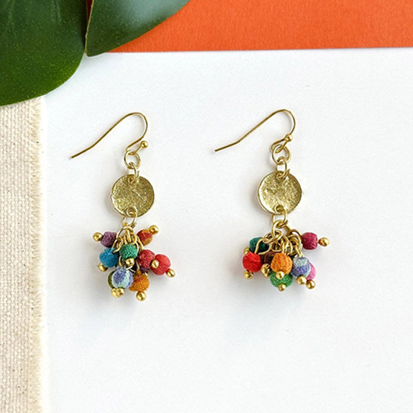 Colourful Sari Bead Cluster Earrings