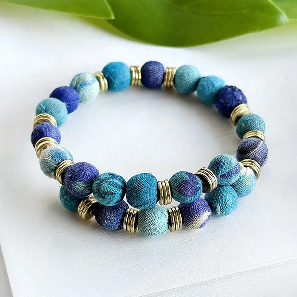 Blue Sari Bead Bracelet