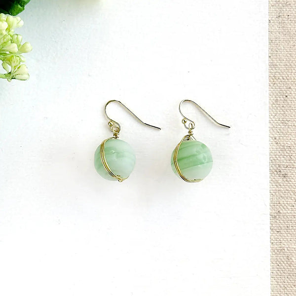 Green Marble Sphere Earrings