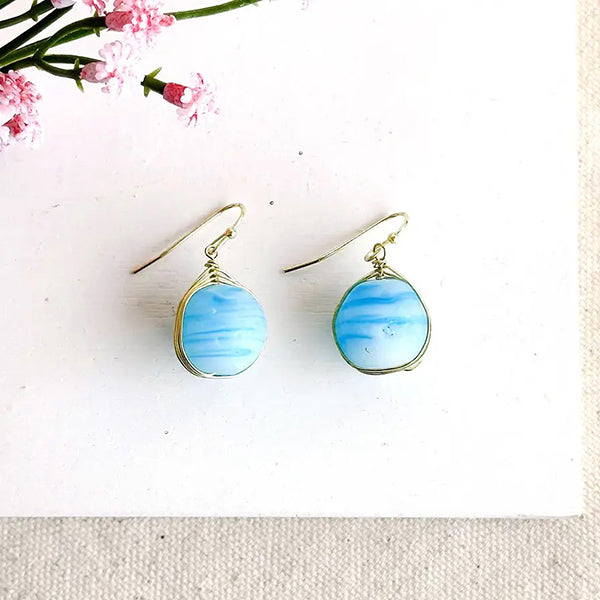 Light Blue Marble Sphere Earrings