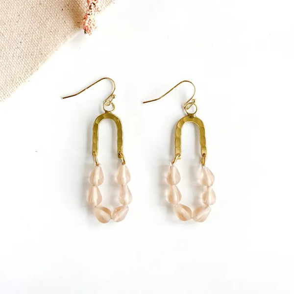 Pastel Peach and Brass Earrings