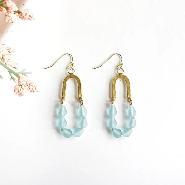 Pastel Light Blue & Brass Earrings