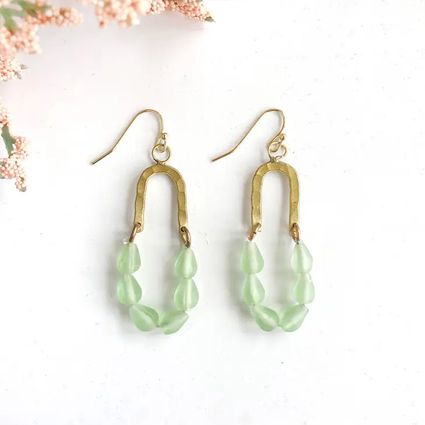 Pastel Green and Brass Earrings