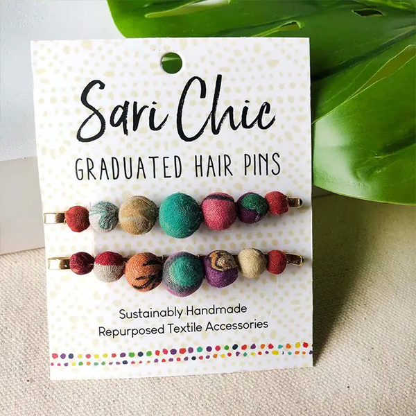 Wide Sari Bead Hair Clips (set of 2)