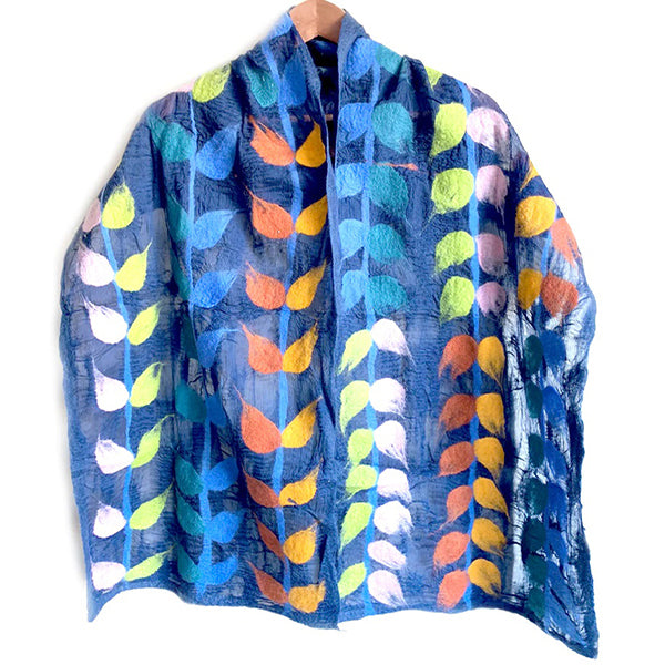Colourful Vines Felted Scarf (Blue)