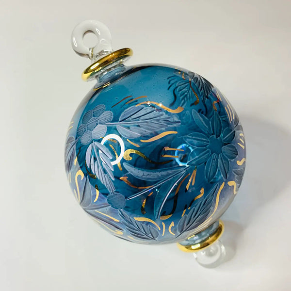 Blue Flowers Hand-Blown Glass Ornament