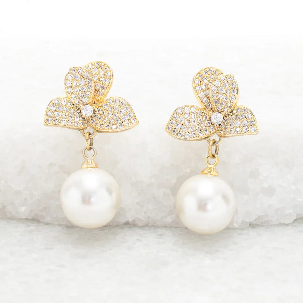 Pearl and Zircon Petal Earrings