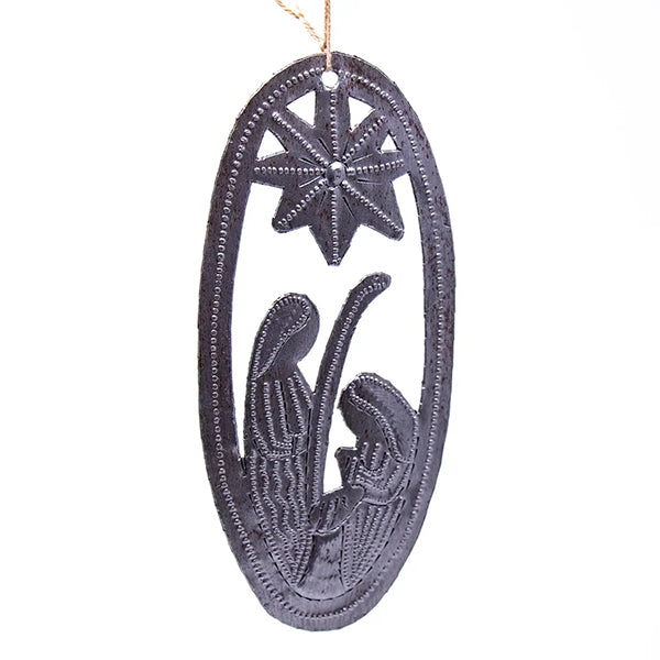 Oval Cut Metal Nativity Ornament
