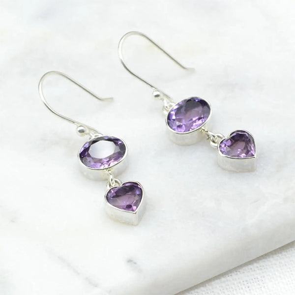 Double Amethyst Drop Earrings