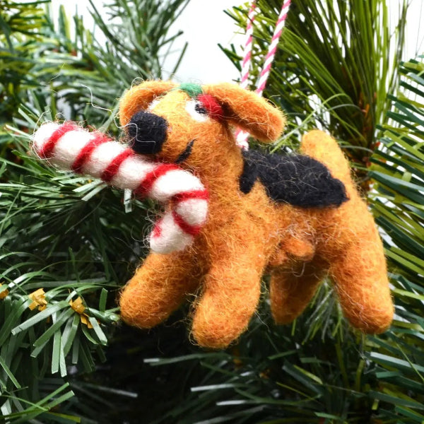 Candy Cane Puppy Ornament