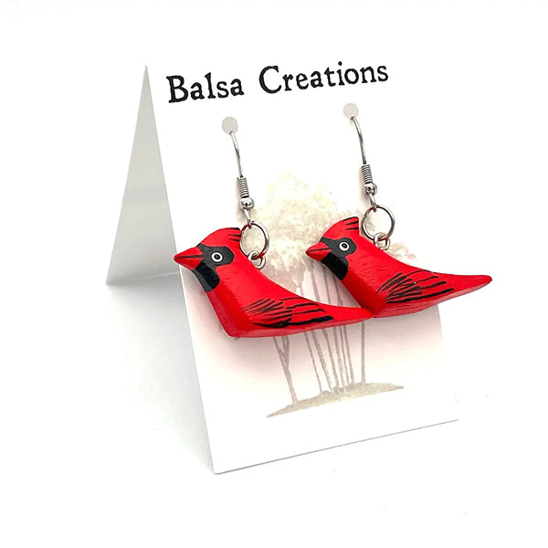 Cardinal Balsa Wood Earrings