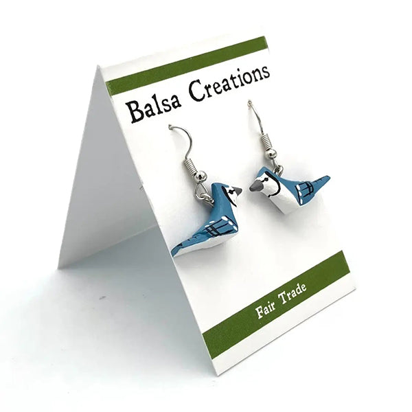 Blue Jay Balsa Wood Earrings
