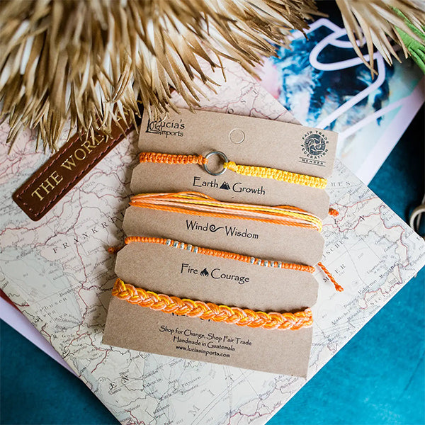 Set of Four Elemental Thread Bracelets (Peach)