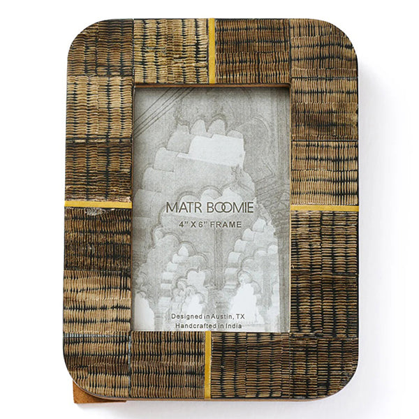 Notched Wood Frame with Brass Inlay