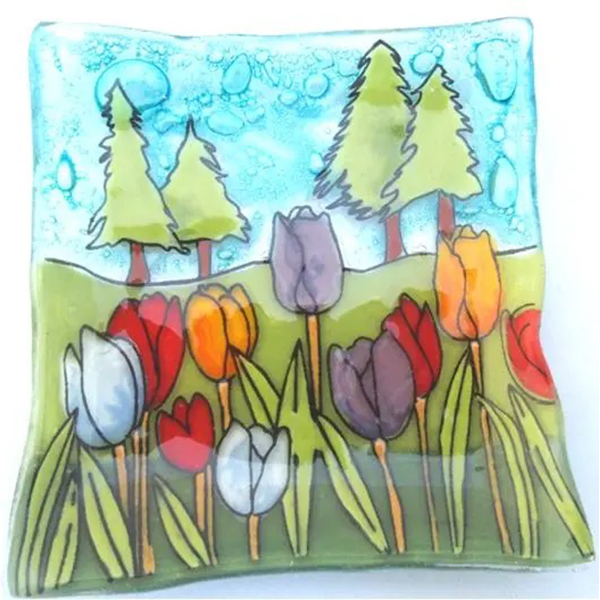 Tulips Fused Glass Dish
