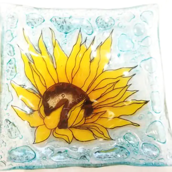 Sunflower Fused Glass Dish