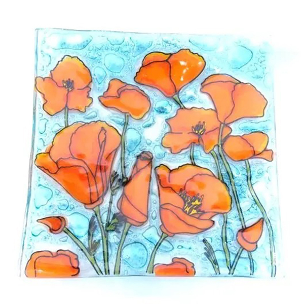 Poppies Fused Glass Dish