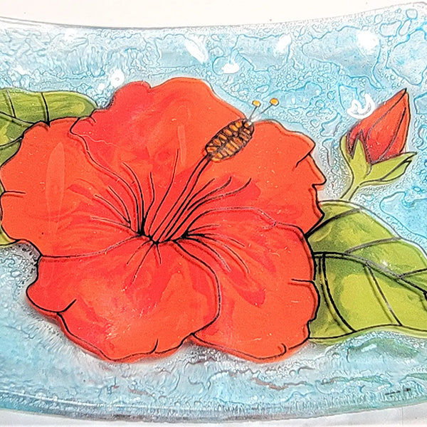 Hibiscus Fused Glass Soapdish