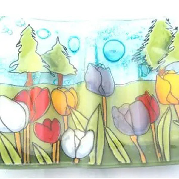 Field of Tulips Fused Glass Soapdish