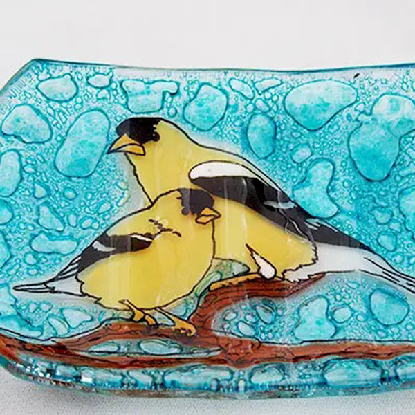 Goldfinch Fused Glass Soapdish