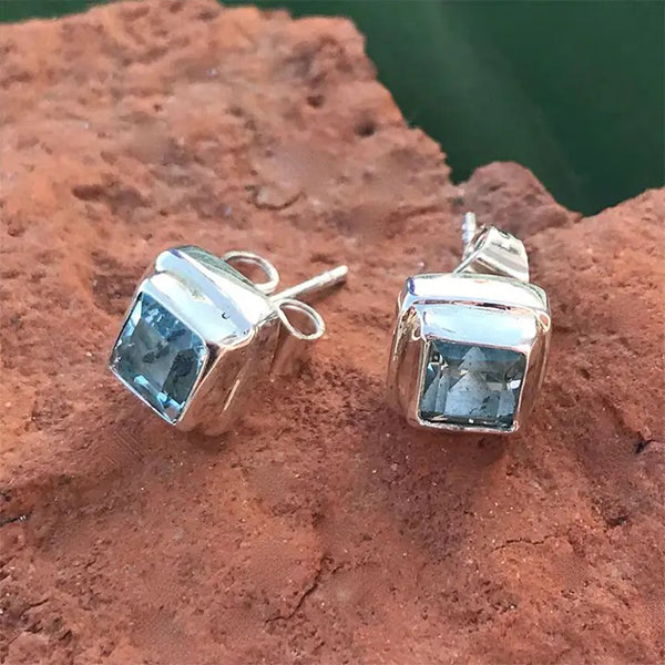 Soft Blue Topaz Sterling Stud Earrings