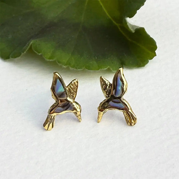 Abalone Brass Hummingbird Earrings