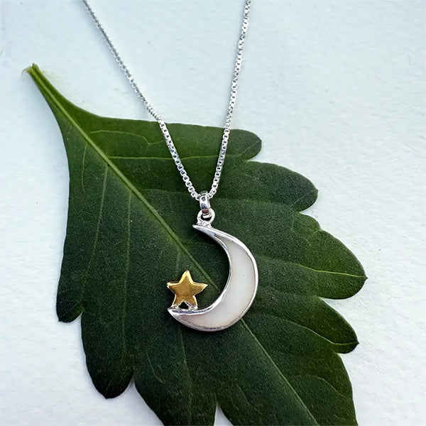 Inset Mother of Pearl Moon & Star Necklace