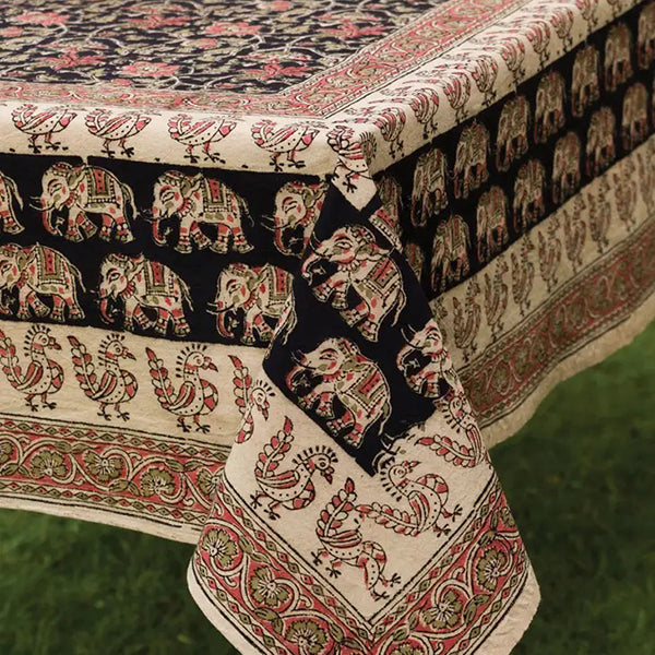 Elephant Kalamkari Block Print Tablecloth