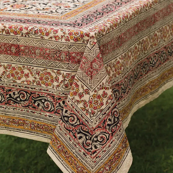 Gold & Rose Kalamkari Block Print Tablecloth