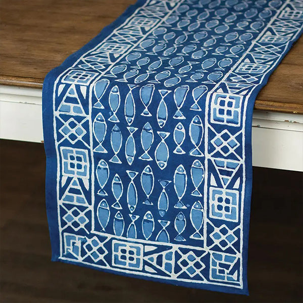 Indigo Fish Table Runner