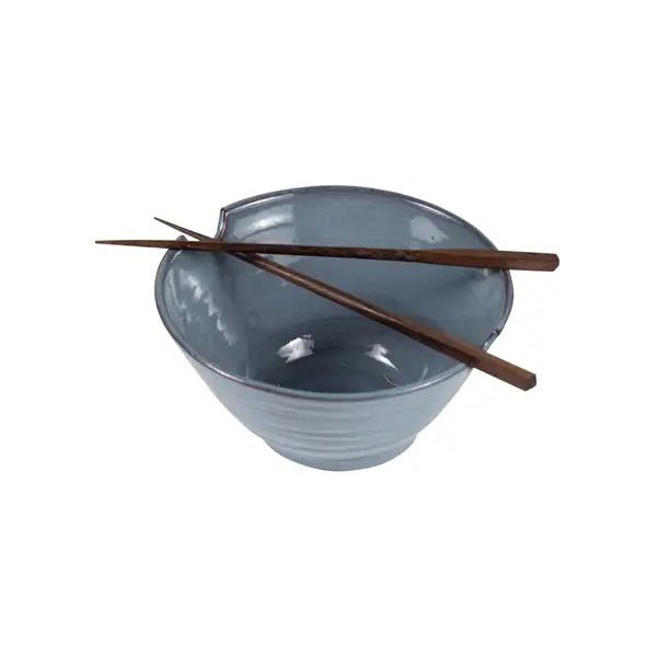 Blue Stoneware Bowl with Chopsticks