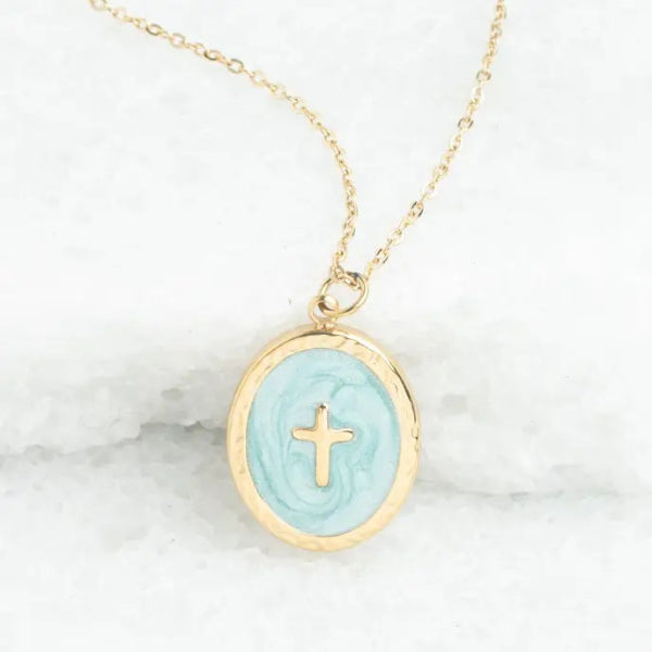 Gold Cross in Mint Necklace