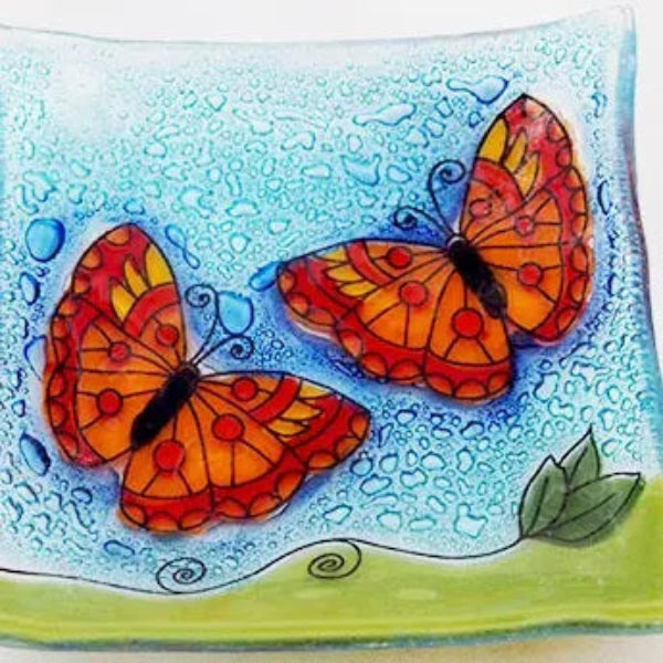 Butterflies Fused Glass Dish