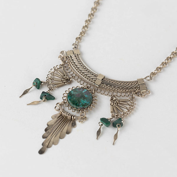 Ornate Alpaca Silver and Turquoise Necklace