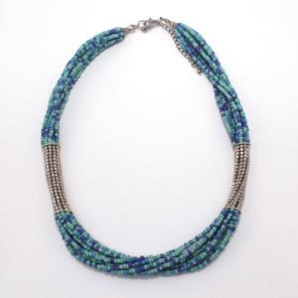 Multi-strand Teal Beaded Necklace
