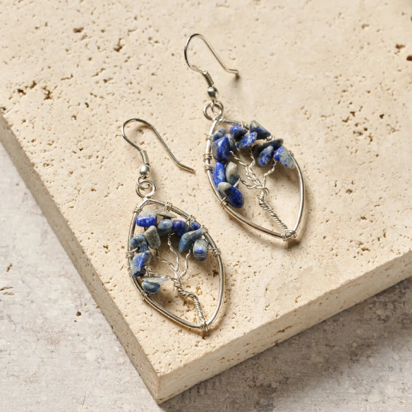 Lapis Stone Tree Earrings