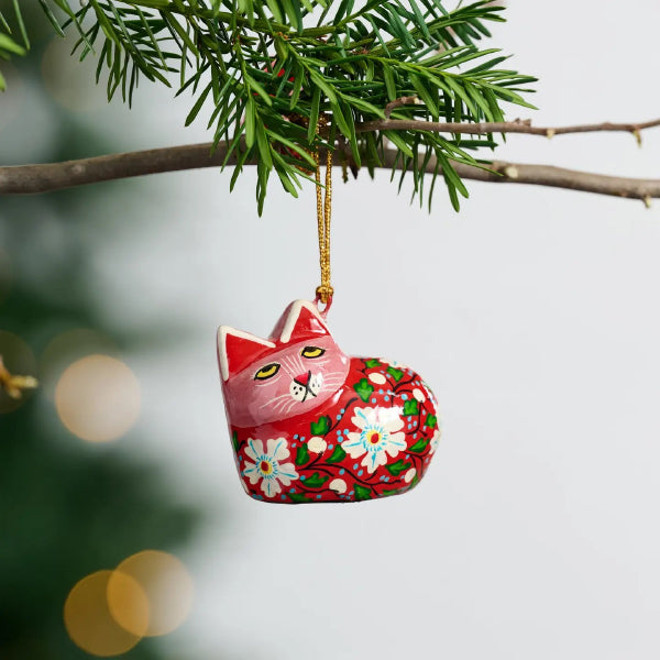 Papier Mache Cat Ornament