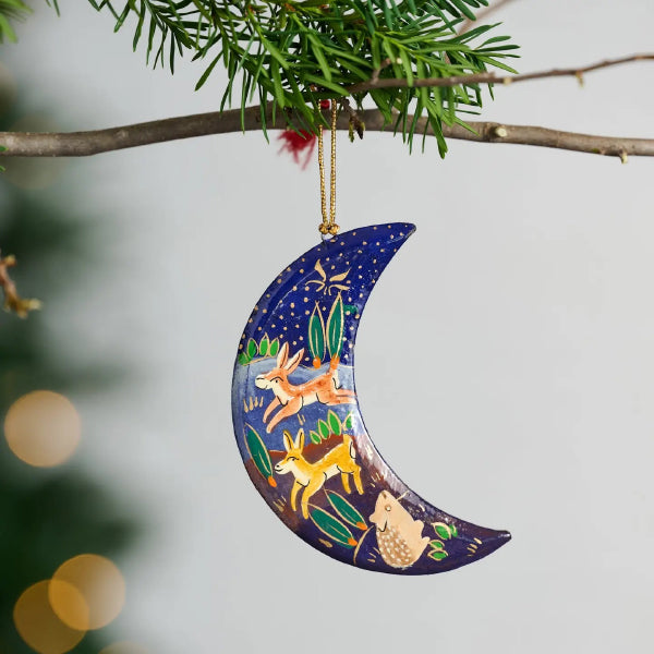 Painted Wildlife Moon Ornament