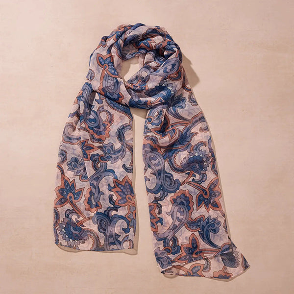 Blue Flowers Chiffon Scarf