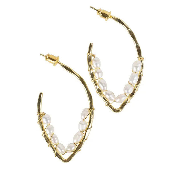 Golden Pearl Loop Studs