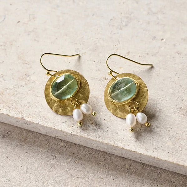 Green Shield Pearl Earrings