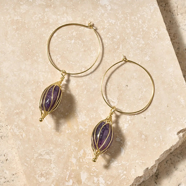 Amethyst Cage Hoop Earrings