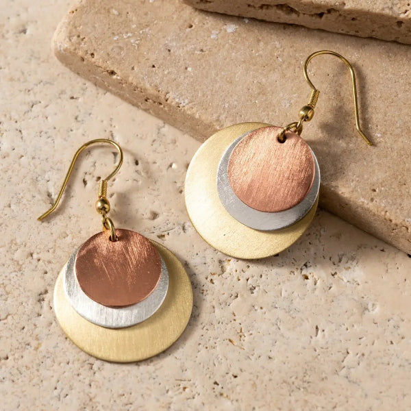 Tri-tone Disc Earrings