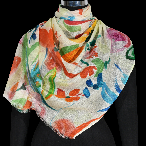 Colourful Floral Linen Scarf