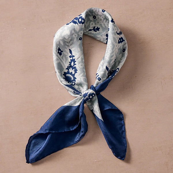 Blue Floral Silk Scarf (square)