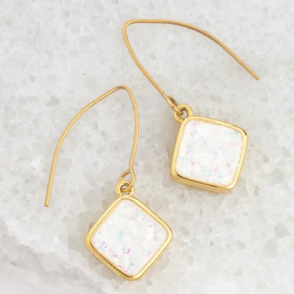 Synthetic Opal Diamond Earrings