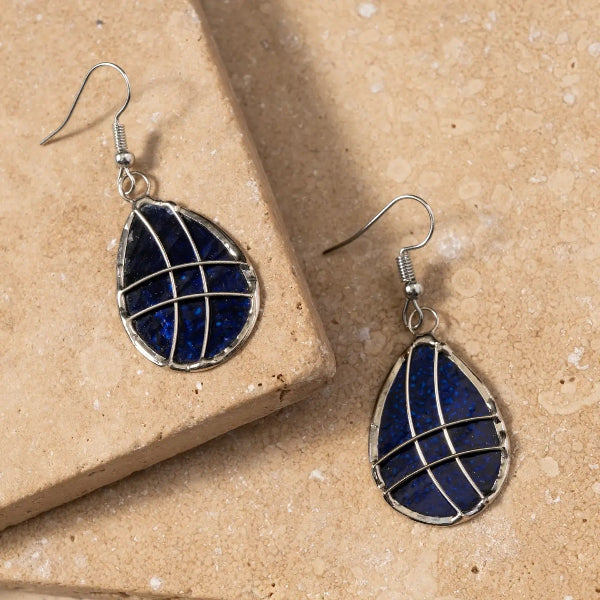Dark Blue Wave Capiz Earrings