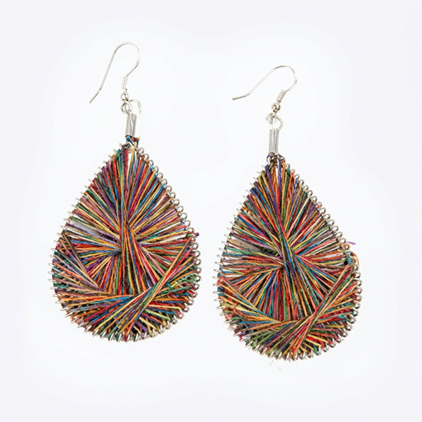 Rainbow Thread Teardrop Earrings
